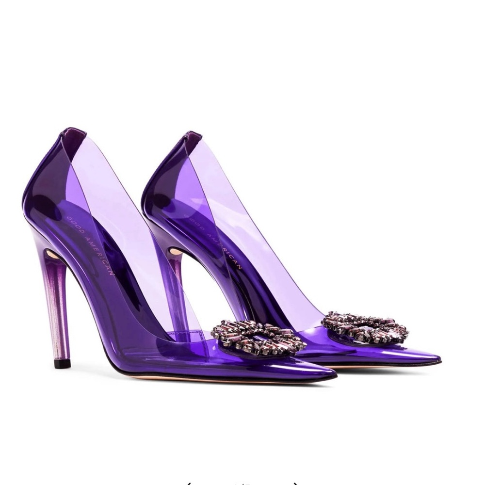Good American Cinder-F*cking-Rella Jeweled Toe PVC Stilettos in Purple 8.5